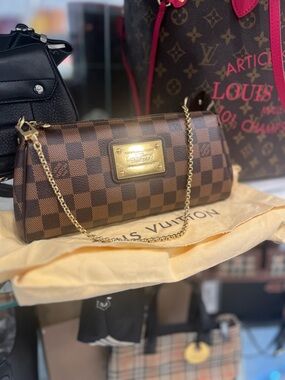 Louis Vuitton Brown Damier Ebene Gold-Eva Pochette Shoulder Bag